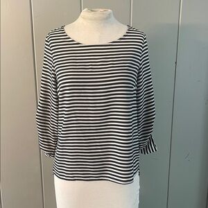 Calvin Klein Black White Stripe Women Top Y2K Career Blouse Minimalist Nautical